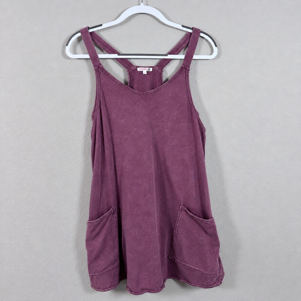 Sundry Purple Hotshot Mineral Wash Racerback Dress Romper Yoga Athleisure Size M